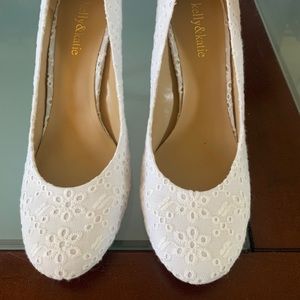 White eyelet heels